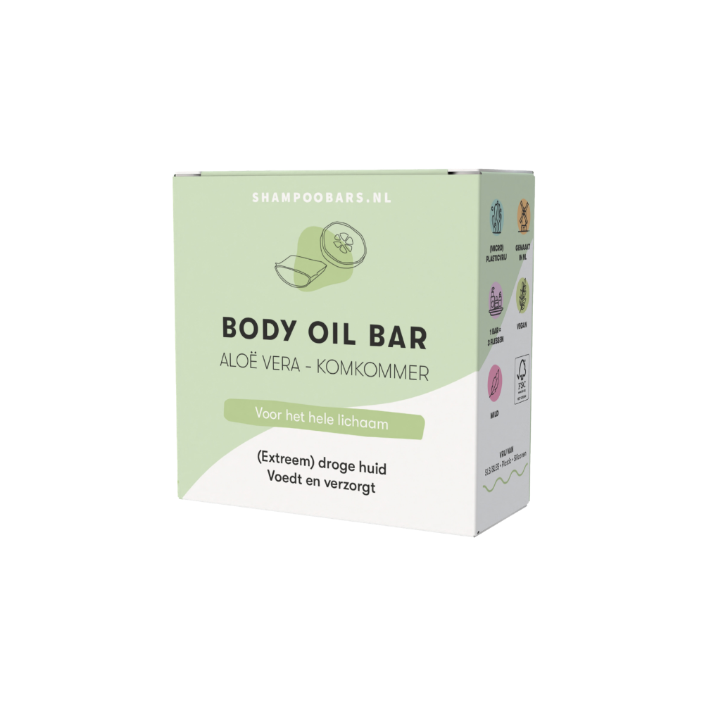 Deze verzorgende body oil bar met aloë vera en komkommer smelt zacht op de huid en voedt intensief zonder een plakkerig gevoel achter te laten. De formule van de ShampooBars Body Oil Bar Aloe Vera & Komkommer 60 gram hydrateert diep, helpt de huid soepel te houden en geeft een fris en kalmerend effect. Ideaal voor droge of gevoelige huidtypes.